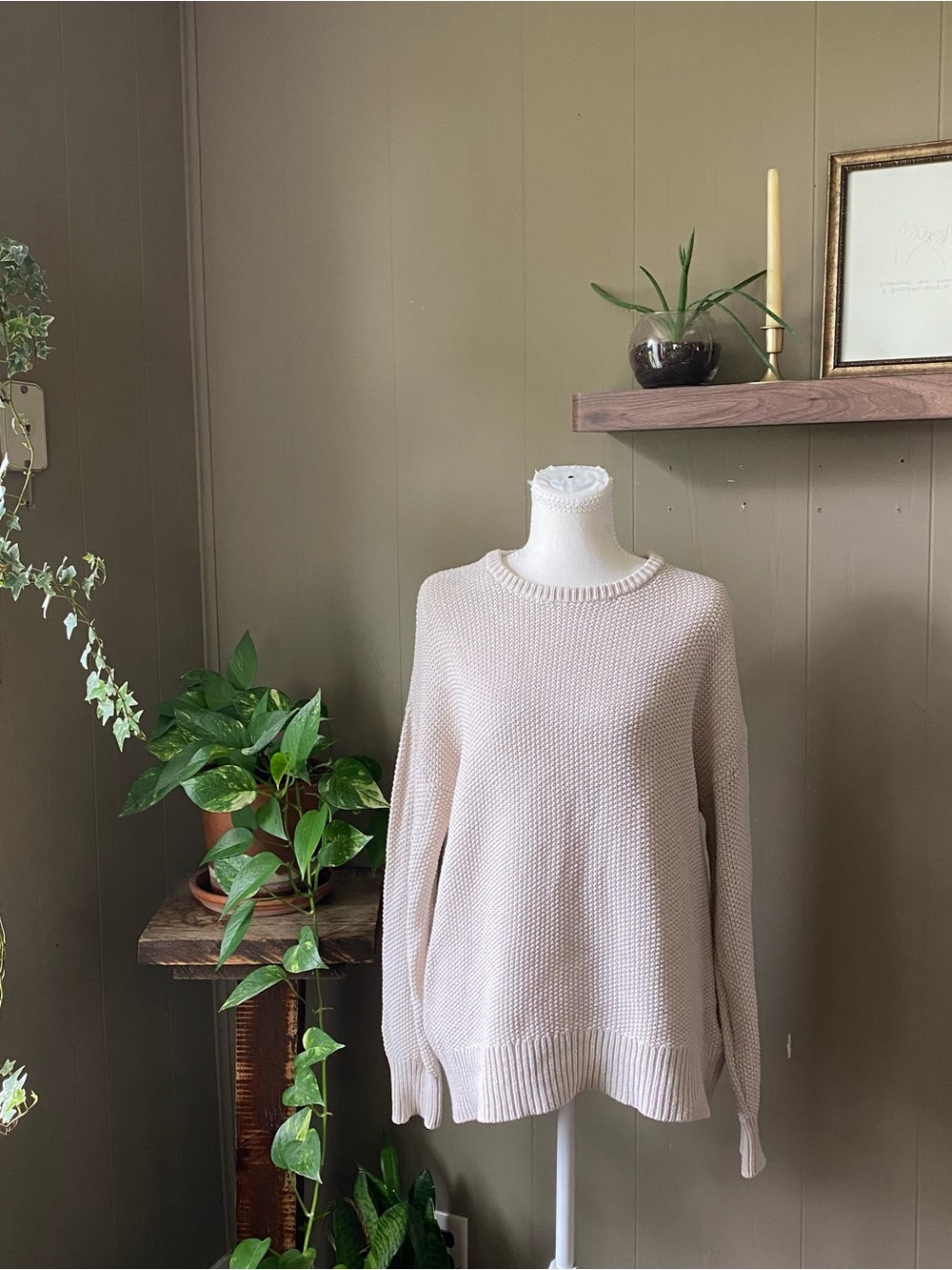 Old Navy cotton Cream Crewneck Knit Sweater